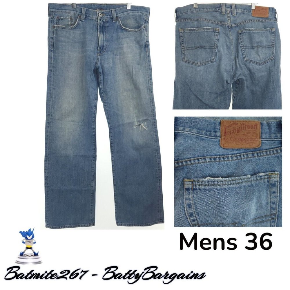 Lucky Brand Jeans Vintage Straight Mens 36 R 36x32 USA Blue Denim Distressed